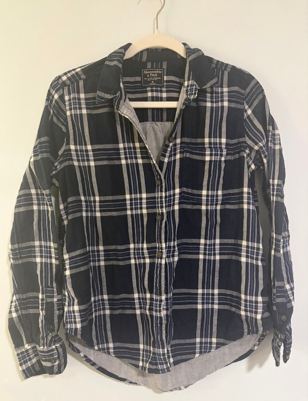 Abercrombie & Fitch Navy Plaid Button Down Shirt Medium Y2K